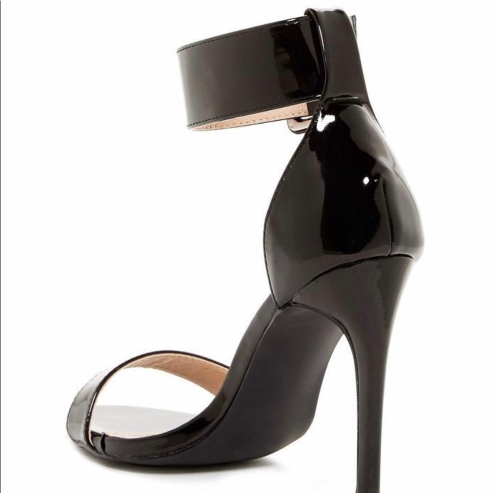 Big buckle ankle single strap patent black chic high heel open toe sandals - Picture 3 of 4
